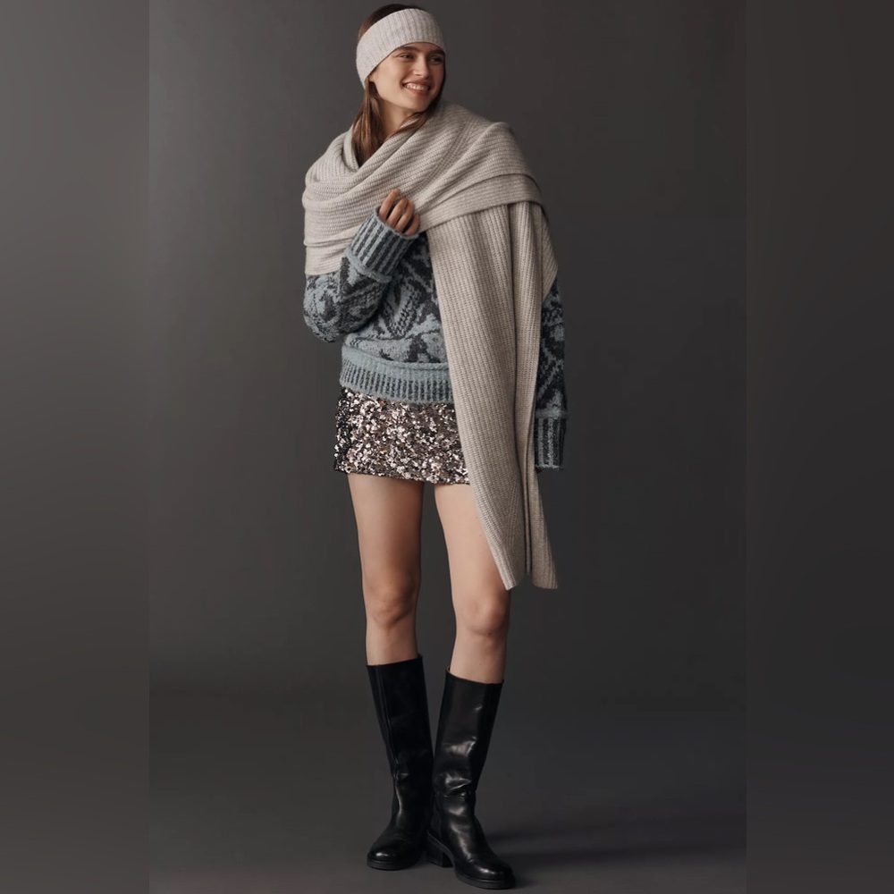 Anthropologie Ribbed Cashmere Wrap Taupe $298 NWT - Picture 2 of 5